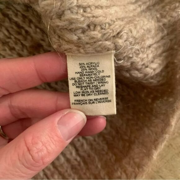 Moth womens cream and tan wool knit long sleeve v-neck sweater -S - Picture 8 of 10